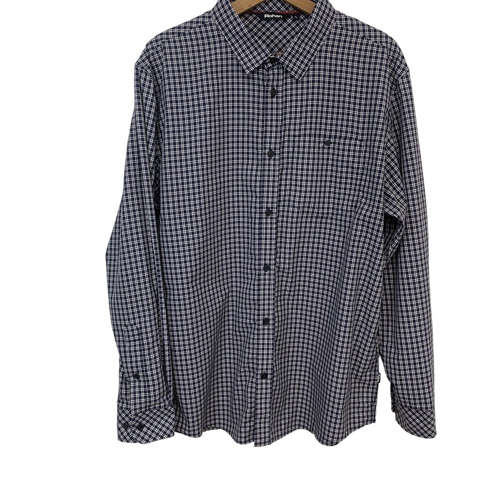 Rohan ‎ Sun Odor Protection Shirt Men XL Blue Check Hiking Travel Lightweight